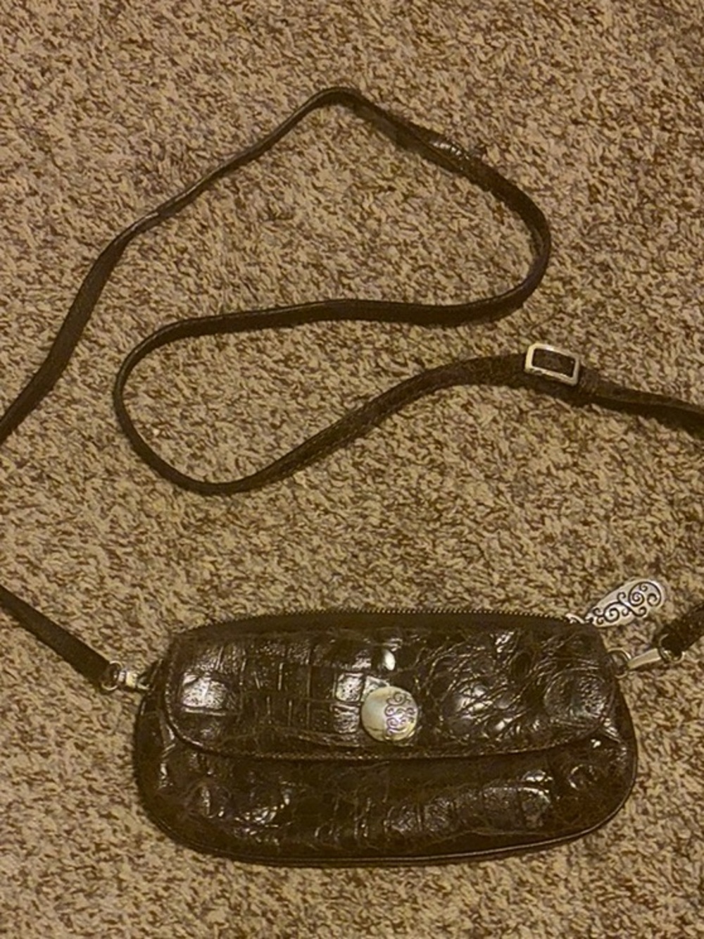 Brighton Brown Croc Embossed Compact Leather Crossbody